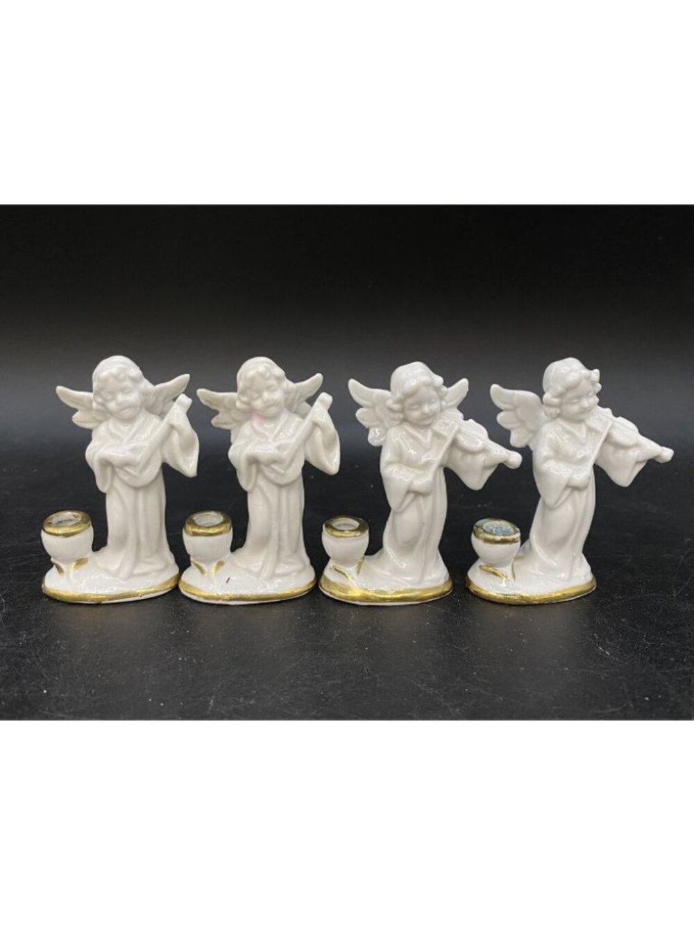 Mini Candle Cherub Angel Musical Porcelain Naples Capodimonte LOT 4 Violin Lute